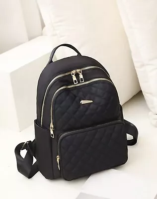 Quilted Metal Detail Functional Backpack For Women (black) | School Bag • £16