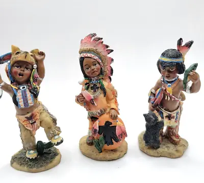 Native American Indian Children 5” K'S Collection Dancing Bear Figurines Set 3 • $9.31