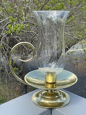 Vintage Brass & Glass Hurricane Candlestick Holder Chamber Colonial Mid-Century • $65