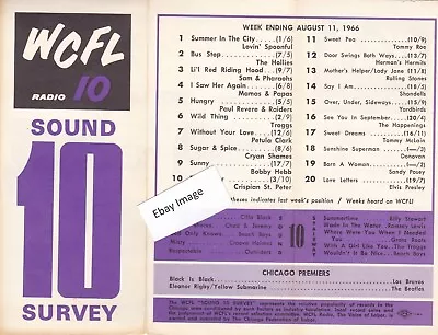 WCFL Chicago IL Top 40 Radio Music Survey 8-11-66 Elvis #20 Love Letters • $4.50