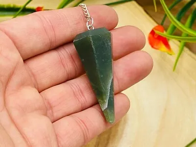 Green Aventurine Crystal Pendulum With Silver Plated Chain Point Pendulum • $9.89