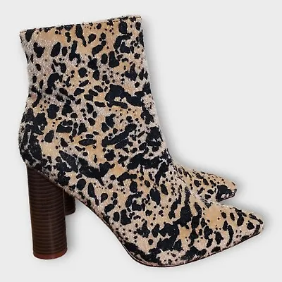 Azalea Wang POLLY Boots Womens 9.5 Black Ankle High Heel Faux Fur Animal Print • $50