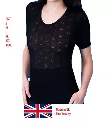 Ladies Women's Thermal Short Sleeve Vest Spencer UK Made Black &  White M- 3XL • £6.90