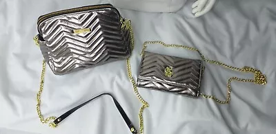 Ladies Posh Metallic Silver Quilted 2 Piece Set Handbag Brand New  • $100