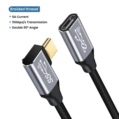 $11.73 • Buy 10Gbps Right Angled USB-C Type-C Male To Female Extension Data Cable Cord 100W