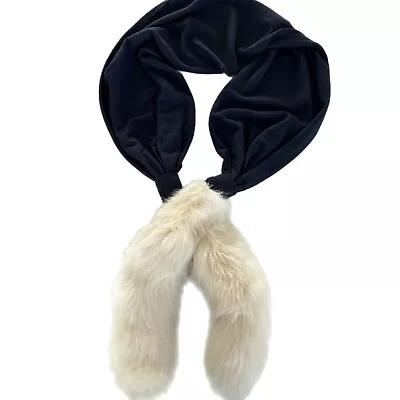 Vintage NH Rosenthal Chicago Furs Inc White Fox Tail Navy Blue Scarf Flaws • $35.99