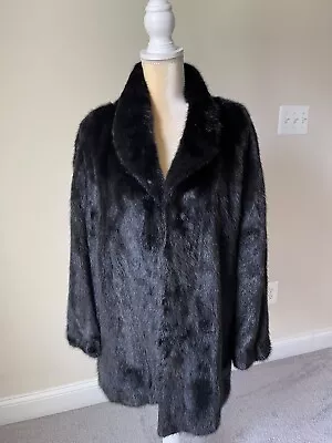 Black Mink Fur Coat Size13 - Rare - Vintage - Collared M13 • $39