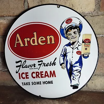 Old Vintage Arden Heavy Metal Porcelain Advertising Sign Ice Cream Advertise 12  • $125.99