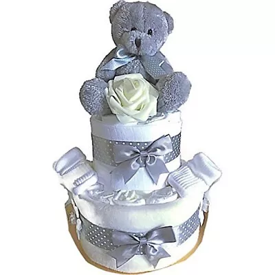 Cute Baby Unisex 2 Tier Nappy Cake Baby Shower Maternity Gift • £28