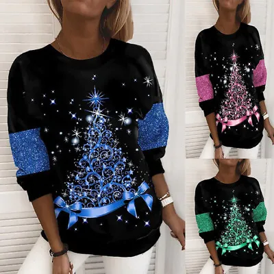 $22.82 • Buy Women Jumper Christmas Tree Long Sleeve Midi Length Sweater Top Pullover Fashion