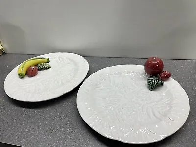 Vintage Portugal Majolica Cabbage Leaf & Fruit 10” Dinner Plates 3D Pottery • $27