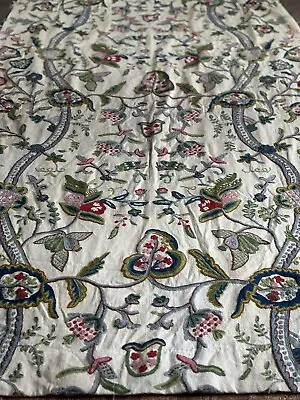 Vintage Crewel Fabric Curtain Drapery  Panels Upholstery 4 Pieces 47” X 84” • $1500