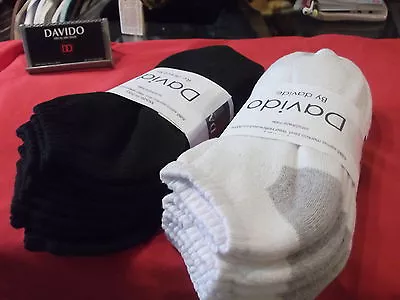 Davido Mens Socks Ankle 100% Cotton Made In Italy 8 Pair Black & White Siz 10-13 • $18.50