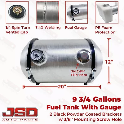 With Gauge 9.75 Gallon 12x20'' Fuel Tank 3/8 NPT Spun Aluminum End Fill Gas Tank • $163.38