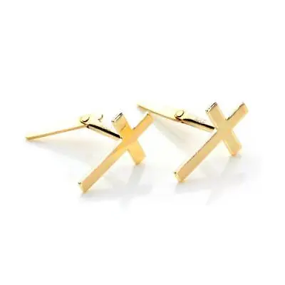9ct Yellow Gold Andralok Small Cross Stud Earrings / Studs • £32