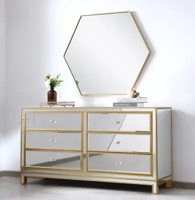 Large Mirrored Antique Gold Living Dining Room Foyer Bedroom 6 Drawer Dresser • $1948