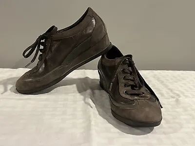 Mephisto Women's Sz 6.5 Mobils Lace Up Comfort Sneaker Shoes Gray Brown Bronze • $25.55