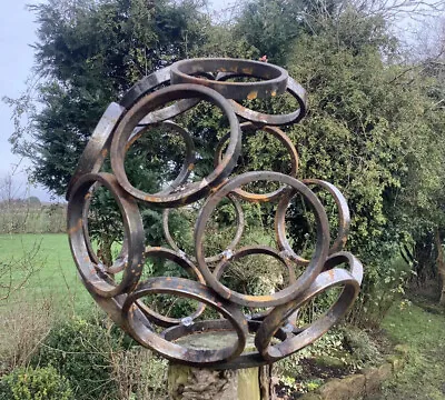 🇬🇧 Metal Rusty Garden Modern Art Decorative Open Sphere Ornament Steel 28cms • £65