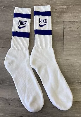 Vintage Nike Socks Striped 80s 90s Swoosh Spell Out Crew Men VTG Calf Blue • $25