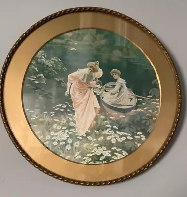 Antique Victorian Round Gold Gesso Framed Picture Edwardian Ladys Louen Davis • £45