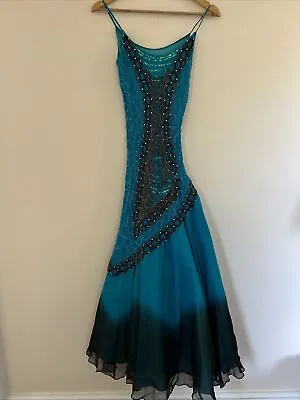 Yve London Ballgown Dress Turquoise Sequins Underskirts Tie-Dye Size S Brand New • £75
