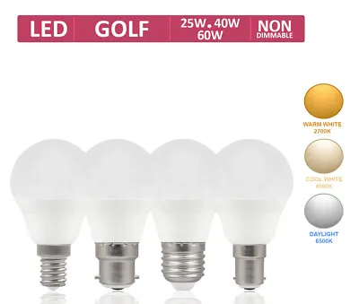 £4.99 • Buy 40W Golf Ball Screw E27 Warm White B22 25W Light Bulbs Small E14 60W Bayonet LED
