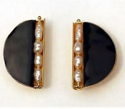 Black And Pearl Enamel Earrings: Museum Of Jewelry • $124.95