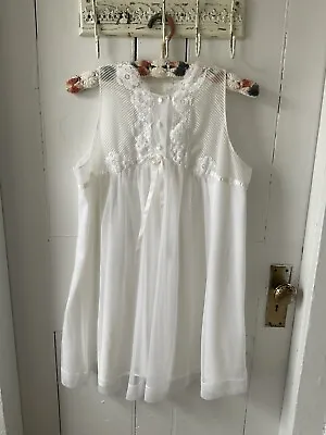 Vintage Coquette Babydoll Chiffon Nightie Gossard Artemis 60’s White Lace Size M • $19