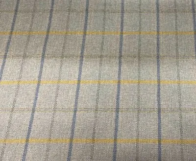 Morgan Herringbone Check Fabric Tweed  Grey Ochre Upholstery Curtain Roman Blind • £2.69