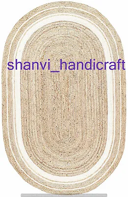Natural Indian Braided Oval Shape Area Rug Natural Rag Jute Mat Floor Rug Capret • $69.99