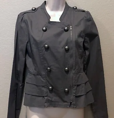 Miley Cyrus Max Azria Junior's Dark Gray Asymmetric Zip Up Military Jacket Sz M • $17.99