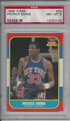 1986-87 Fleer Basketball #32 Patrick Ewing PSA 8 NM-MT • $120
