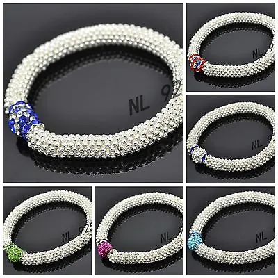 £5.99 • Buy New Arrival Children 10mm Crystal Clay Bead With Snowflake Stretched Bracelets 