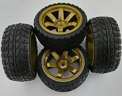 1/10 RC Car On Road/touring/rally Wheels & Block Tread Tyres X4 Gold • £13.99