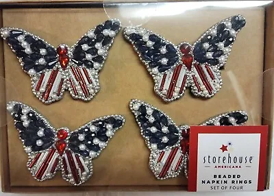 £34.64 • Buy Storehouse 4pk Patriotic Beaded Butterfly Shaped Napkin Rings July 4th Americana