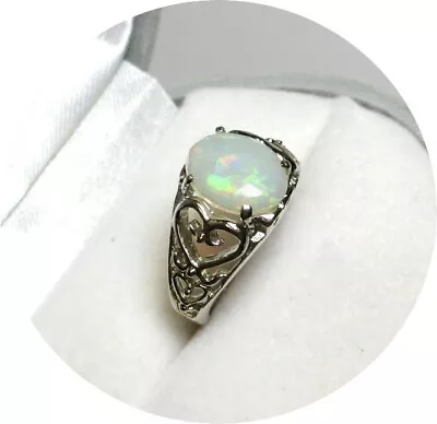 Ring - Australian OPAL - One Piece - Multi-Color - 14k Vintage White Gold Mtg. • $299