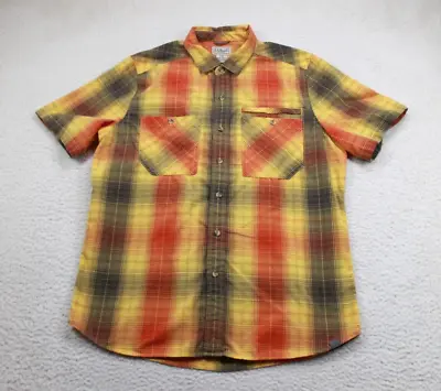 L.L. Bean Shirt Mens Medium Short Sleeve Button Up Plaid Orange Plaid Cotton • $14.99