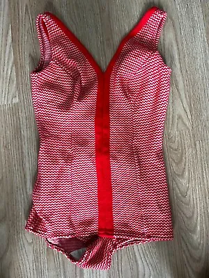 1940s Red Wool One-Piece Bathing Suit • $44