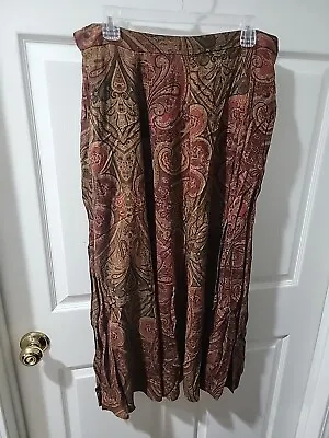 Bohemian Skirt 14 Long Brown Paisley Pockets Elastic Waist Hippie Vintage (#380) • £16.93