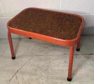 Vintage Retro MCM Orange Metal Step Stool Rectangular Carpet Top 15.5”x10.5” • $35.95