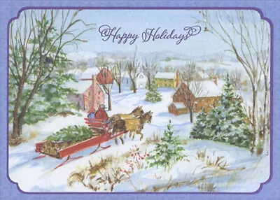$10.99 • Buy Designer Greetings Horse Drawn Sleigh In Blue Frame Box Of 18 Christmas Cards
