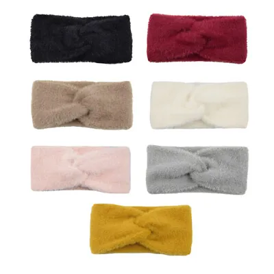 Women Imitation Mink Cashmere Headband Cross Knot Fluffy Bow Hairband Headwrap • $3.67