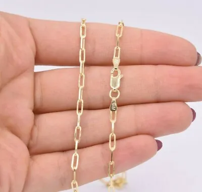 $27.49 • Buy 2.5mm Paperclip Link Chain Necklace 14K Yellow Gold Plated Silver 925 Italy
