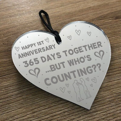 Wedding Anniversary Mirror Acrylic Heart 1st 2nd 3rd 5th Anniversary Gift Mr Mrs • £6.99