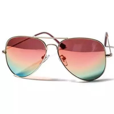 Colored Lens Aviator Style Sunglasses Gold And Silver Metal Frame Uvb W/pouch • $9.95