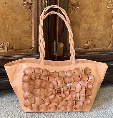 VTG New Paolo Masi 3D Flowers Peach 100% Leather Shoulder Handbag Purse Italy • $85