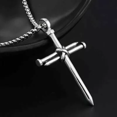 Men's Christ Jesus Nail Rope Cross Pendant Necklace Christian Jewelry Chain 24  • $4.99