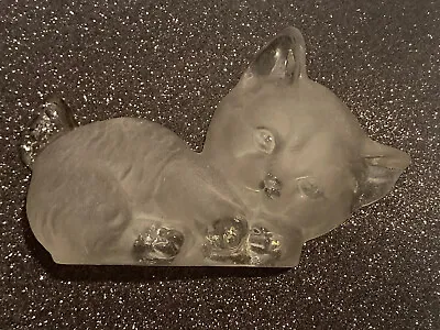 Vintage Viking Glass Kitty Cat Paperweight Clear Frosted Glass Decoration 6.5  • $30