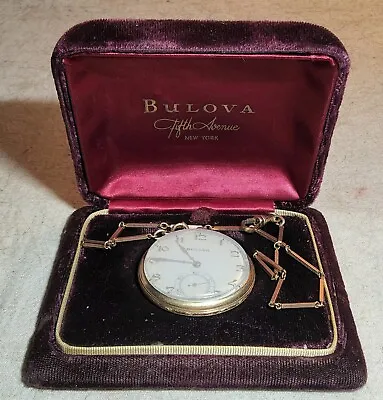 Vintage 15 Jewels Bulova 17ah Fifth Avenue Ny Pocketwatch In Original Case-works • $169.95