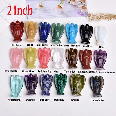£8.39 • Buy 2  Natural Gemstone Reiki Healing Crystal Carved Pocket Guardian Angel Poem